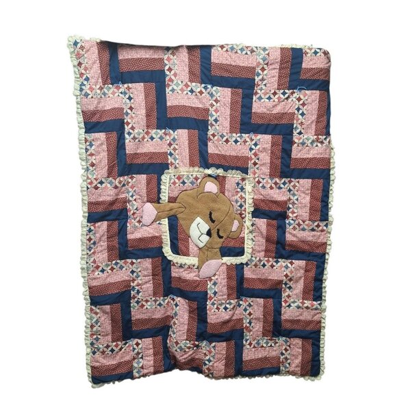 Quilted Baby Blanket Pink Blue Fuzzy Bear Basic Fluffy Comforter Crib Infant - Picture 8 of 8